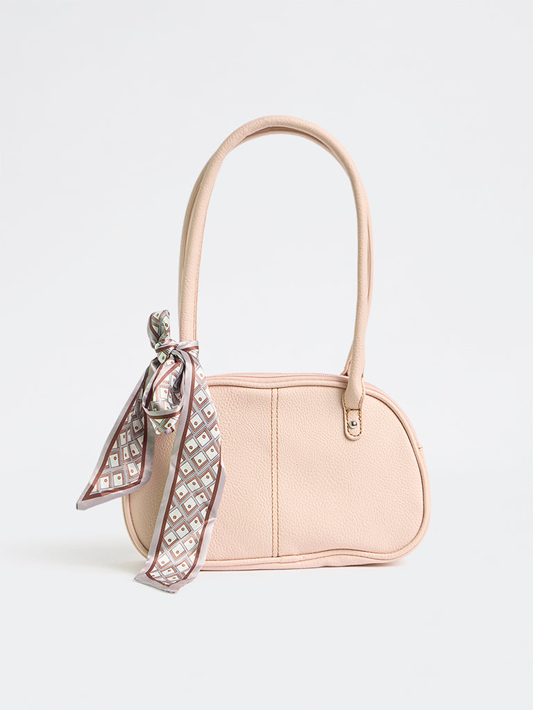 Westside Pink Textured Shoulder Bag with a Scarf