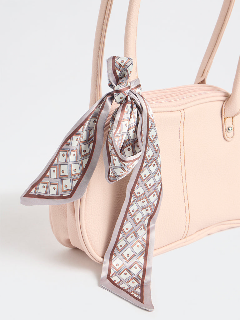 Westside Pink Textured Shoulder Bag with a Scarf