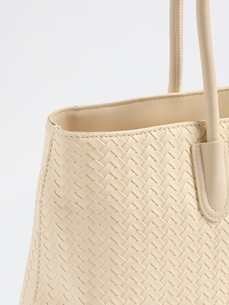 Westside Off-White Woven Shoulder Bag
