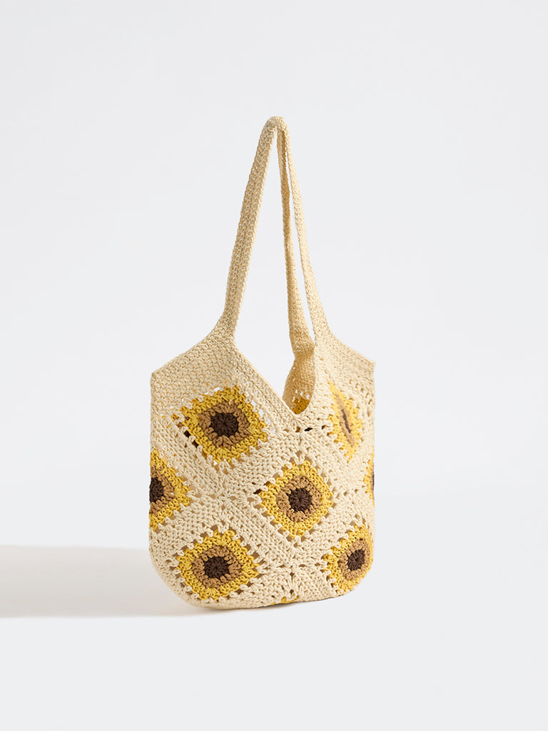 Westside Yellow Sunflower Crochet Design Tote Bag
