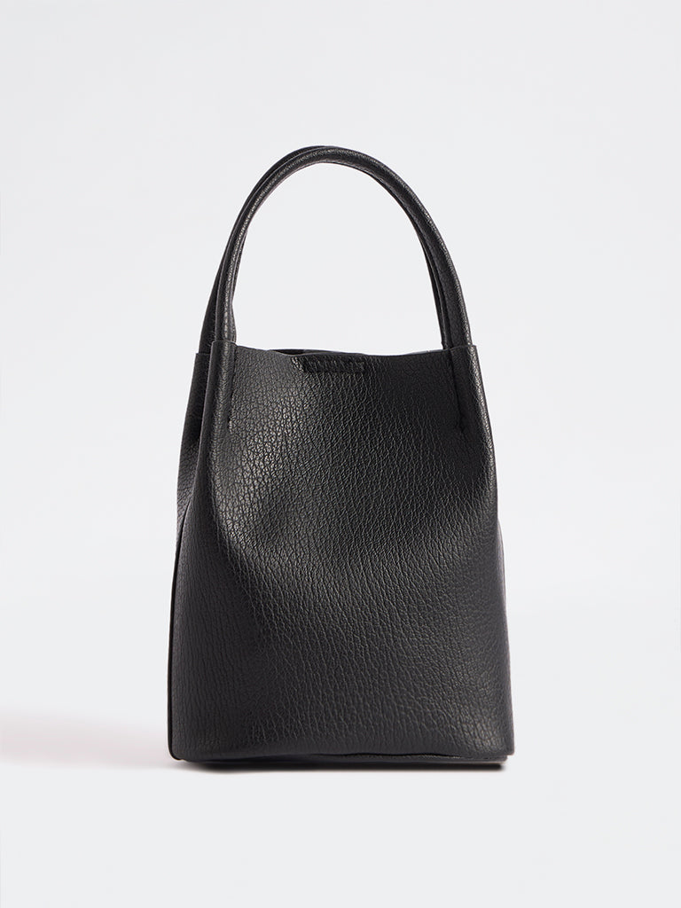 Westside Black Textured Mobile Sling Bag with a Pouch