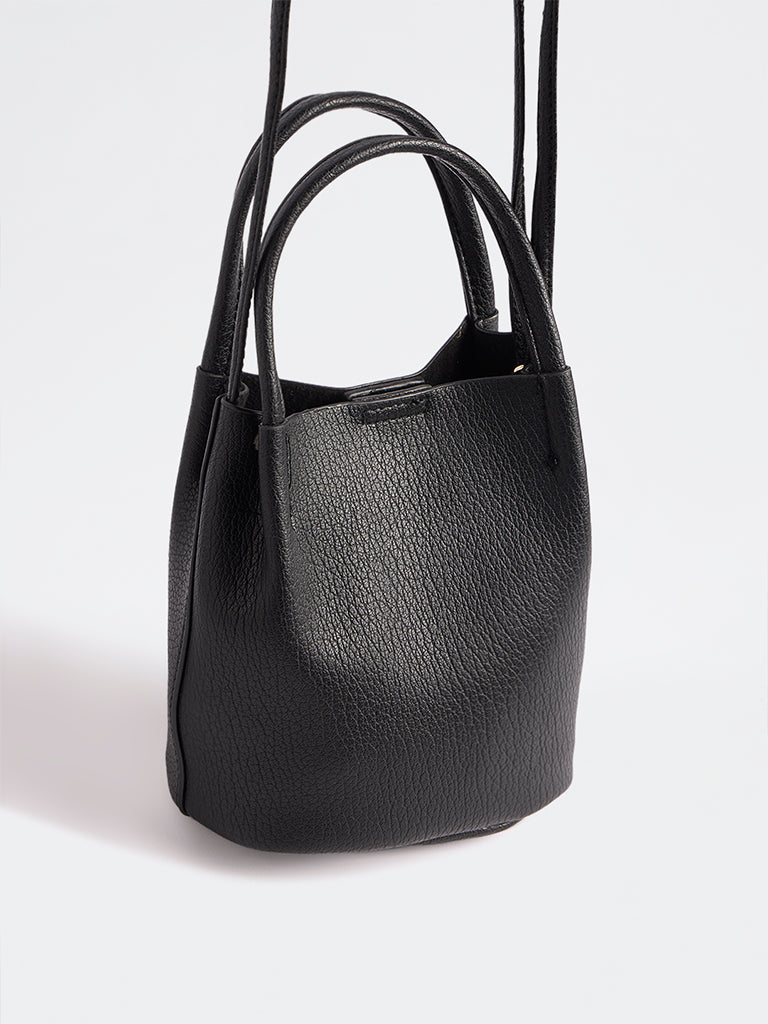 Westside Black Textured Mobile Sling Bag with a Pouch