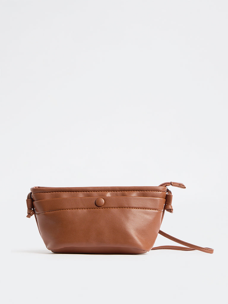 Westside Brown Button-Detail Sling Bag