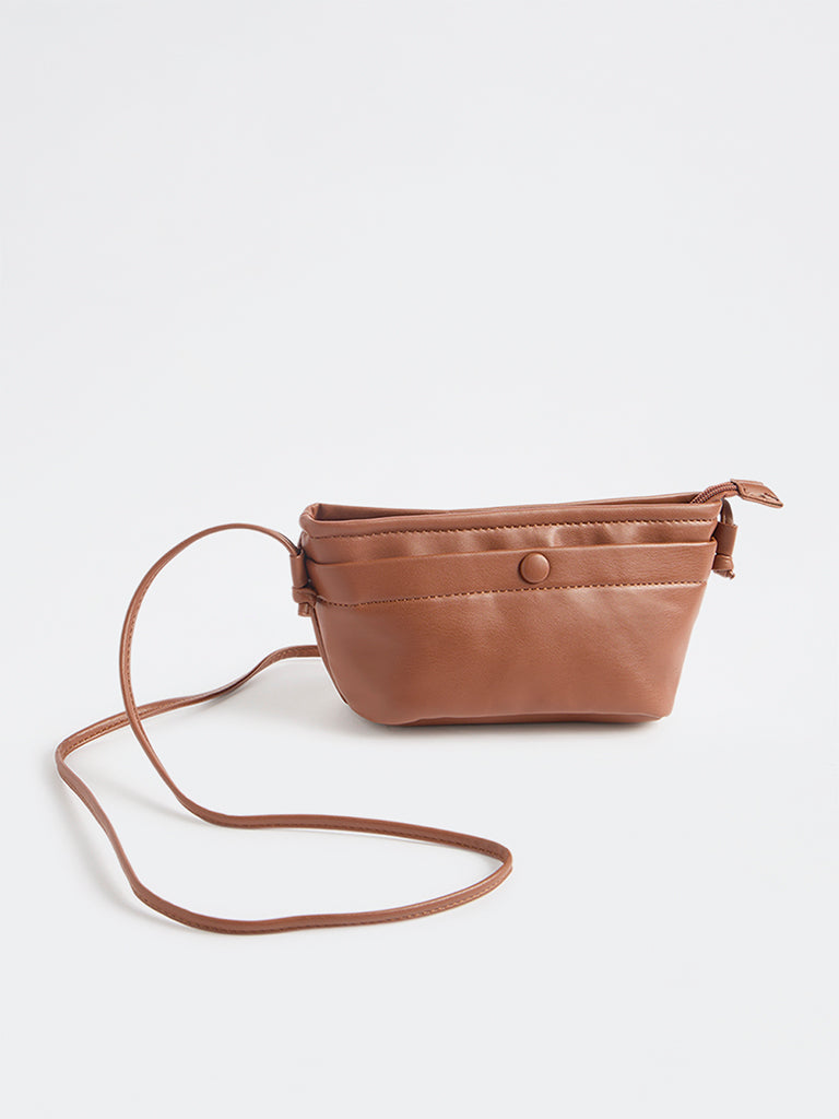 Westside Brown Button-Detail Sling Bag