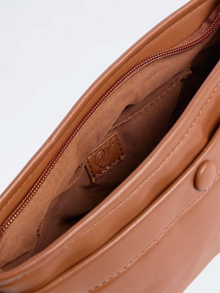 Westside Brown Button-Detail Sling Bag