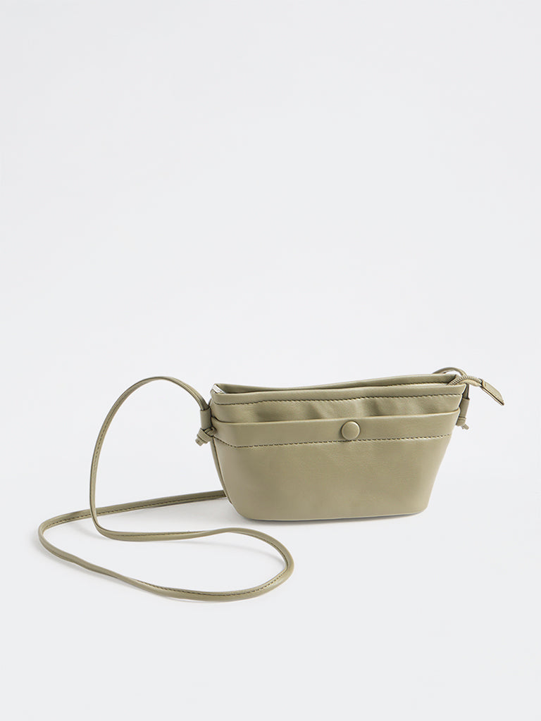 Westside Olive Button-Detail Sling Bag
