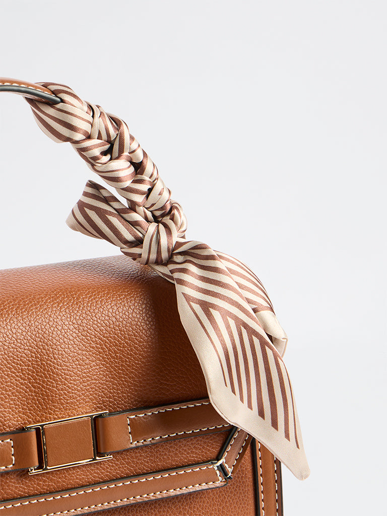 Westside Brown Textured Satchel Bag with a Scarf