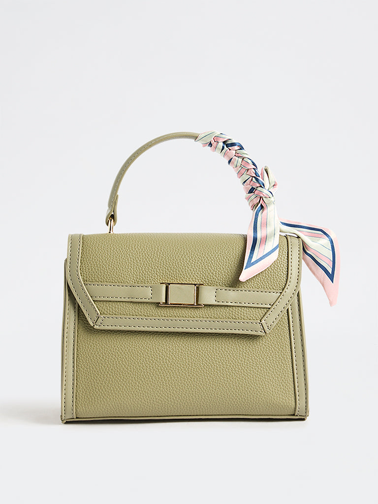 Westside Olive Textured Satchel Bag with a Scarf