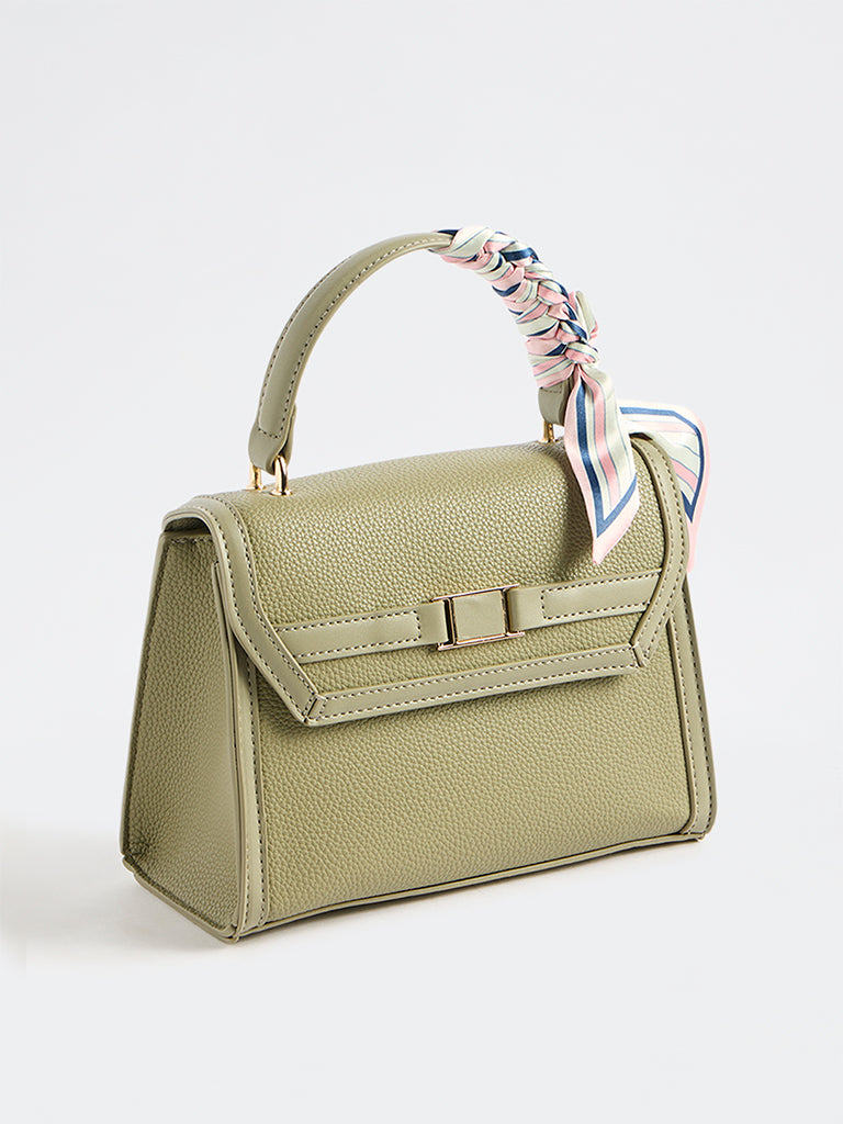 Westside Olive Textured Satchel Bag with a Scarf