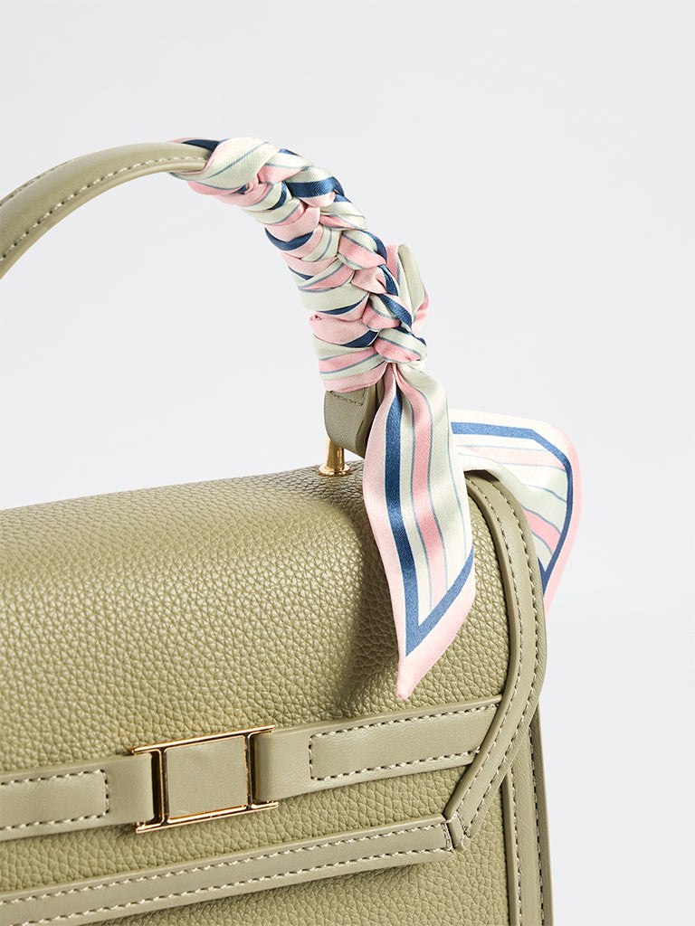 Westside Olive Textured Satchel Bag with a Scarf