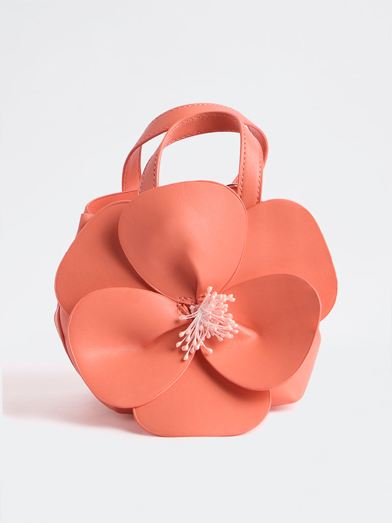 Westside Coral Floral Embellished Handbag with a Pouch