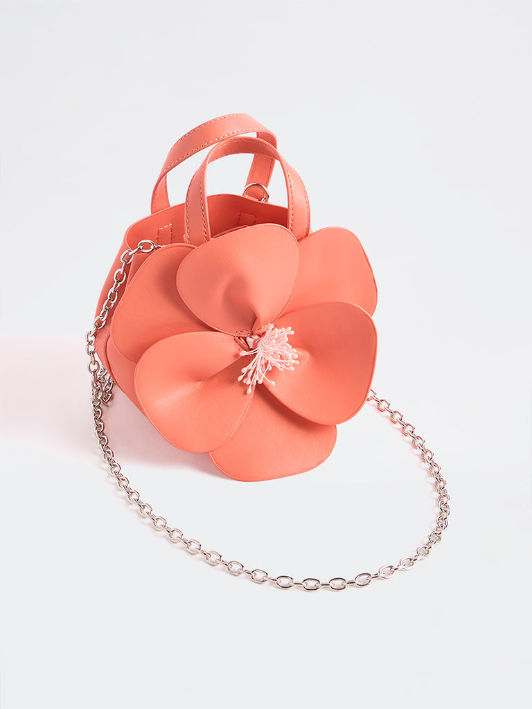 Westside Coral Floral Embellished Handbag with a Pouch