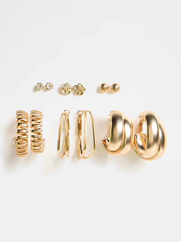 Westside Accessories Gold Stud and Hoop Earrings - Pack of 4