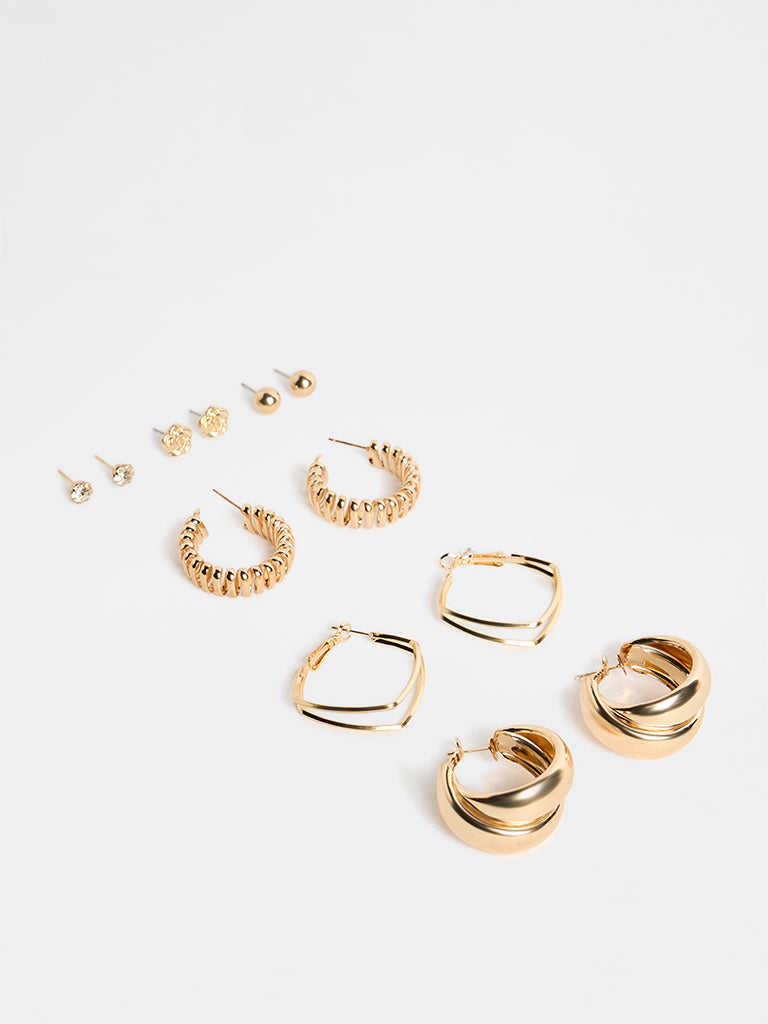 Westside Accessories Gold Stud and Hoop Earrings - Pack of 4