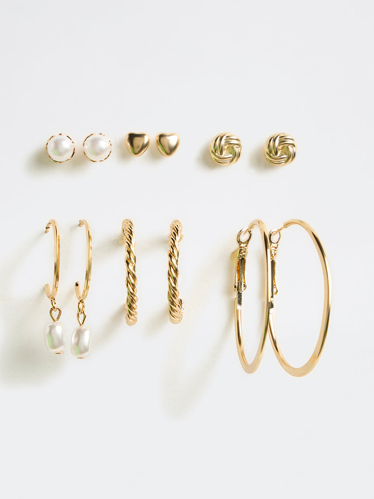 Westside Accessories Gold & Pearl Mixed Earrings - Pack of 6