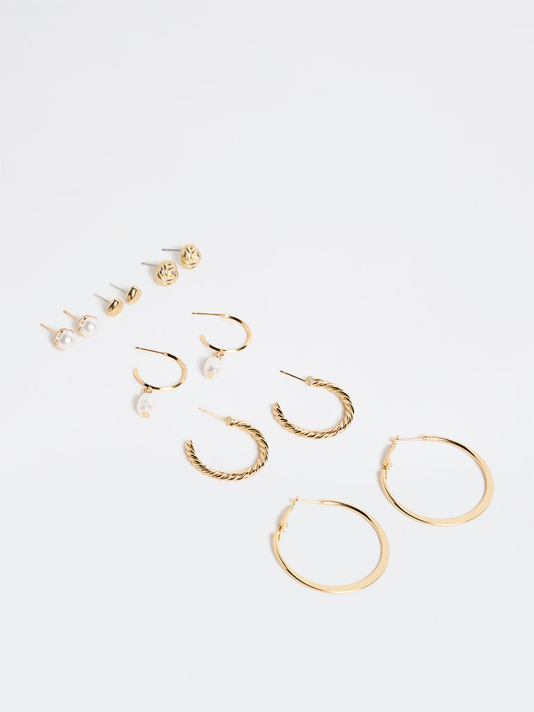 Westside Accessories Gold & Pearl Mixed Earrings - Pack of 6