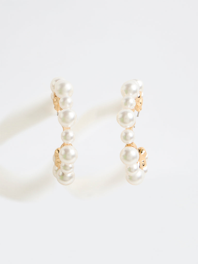 Westside Accessories Gold Chunky Pearl Hoop Earrings