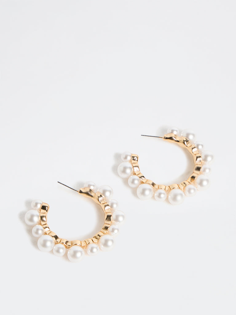 Westside Accessories Gold Chunky Pearl Hoop Earrings