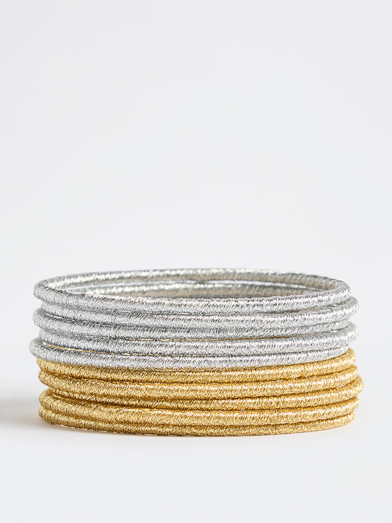 Westside Accessories Gold and Silver Shimmer Bangles - Pack of 10