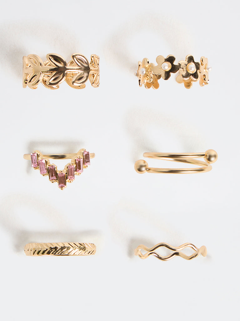Westside Accessories Gold Embellished Rings - Pack of 6