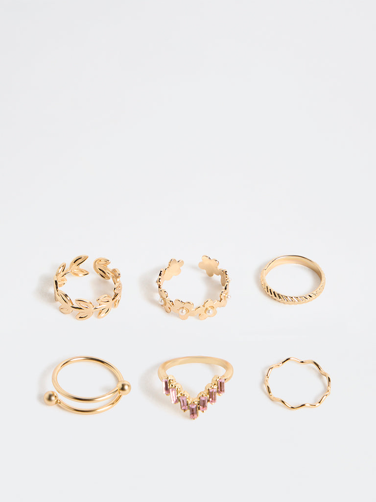 Westside Accessories Gold Embellished Rings - Pack of 6