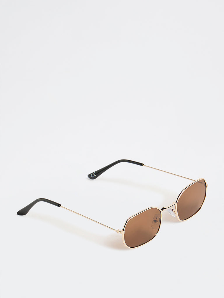 Westside Accessories Brown Metal Frame Sunglasses with Pouch