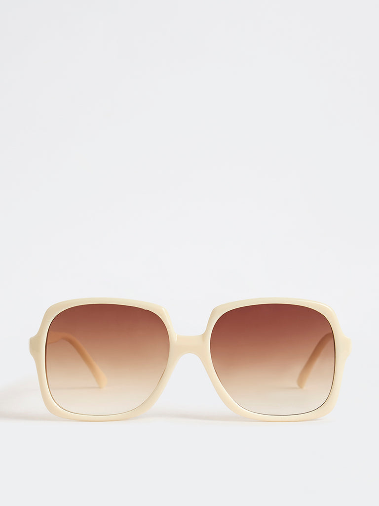 Westside Accessories Cream Oversized Sunglasses with Pouch