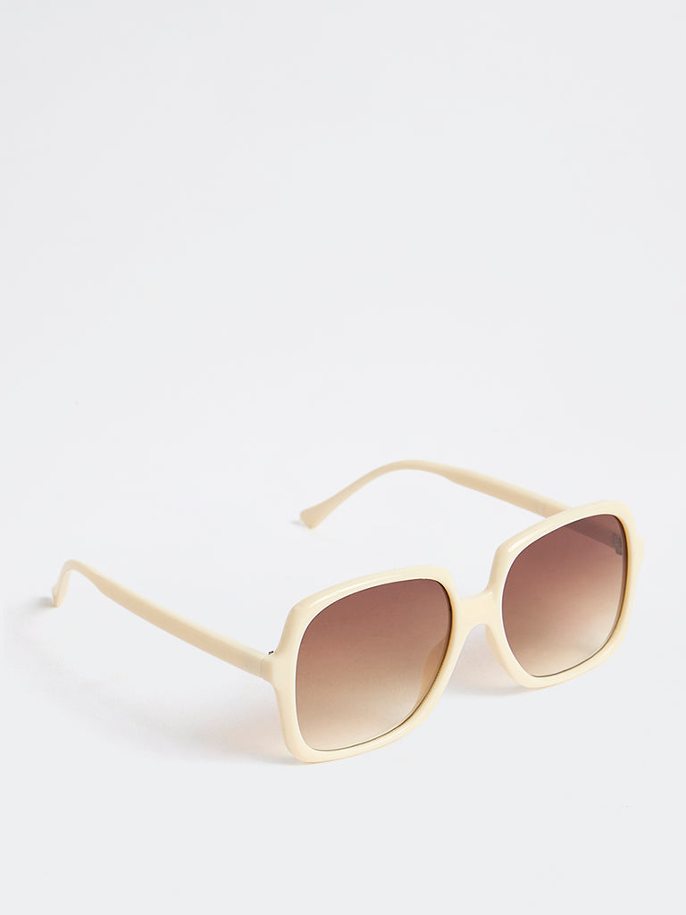 Westside Accessories Cream Oversized Sunglasses with Pouch