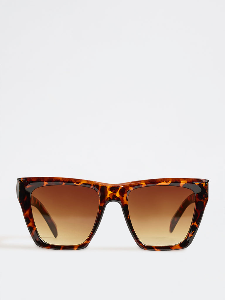 Westside Accessories Brown Tortoiseshell Oversized Sunglasses with Pouch