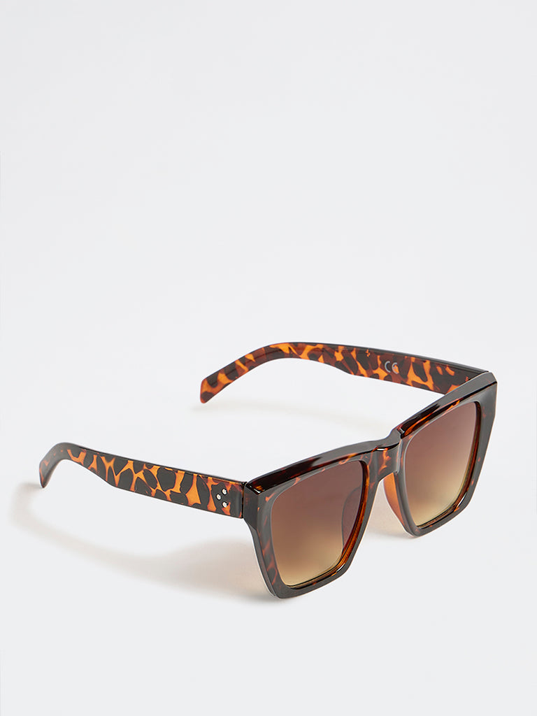 Westside Accessories Brown Tortoiseshell Oversized Sunglasses with Pouch