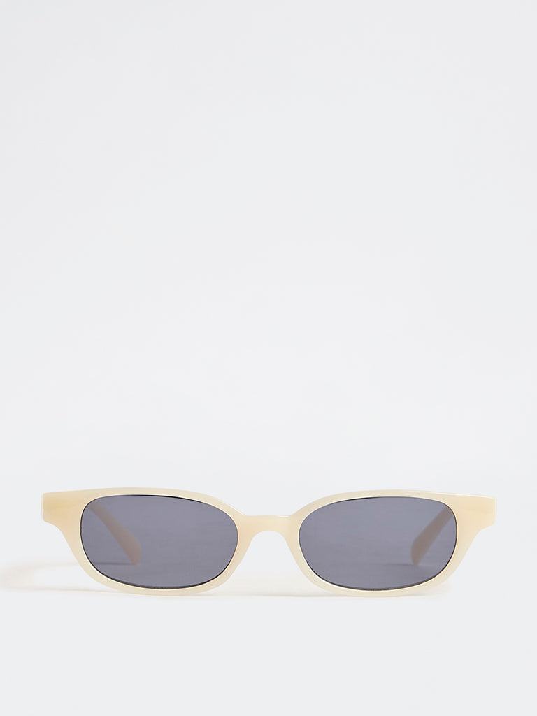 Westside Accessories Off-White Slim Oval Sunglasses with Pouch