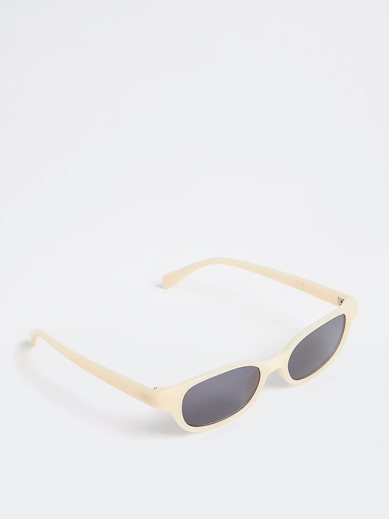 Westside Accessories Off-White Slim Oval Sunglasses with Pouch