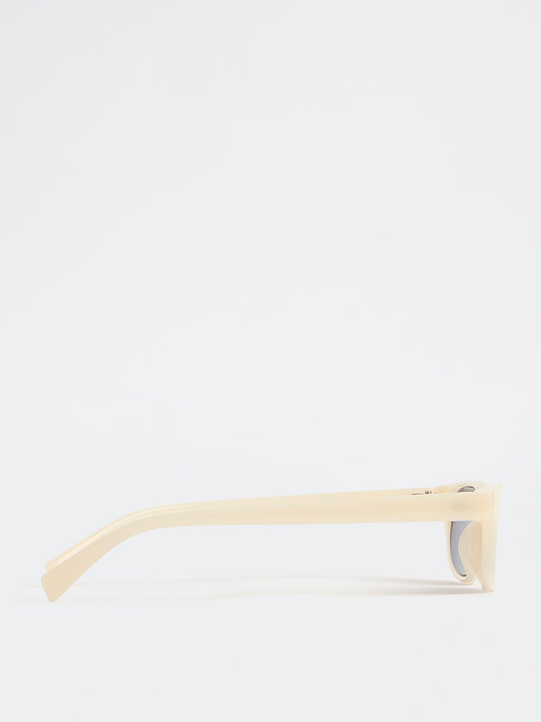 Westside Accessories Off-White Slim Oval Sunglasses with Pouch