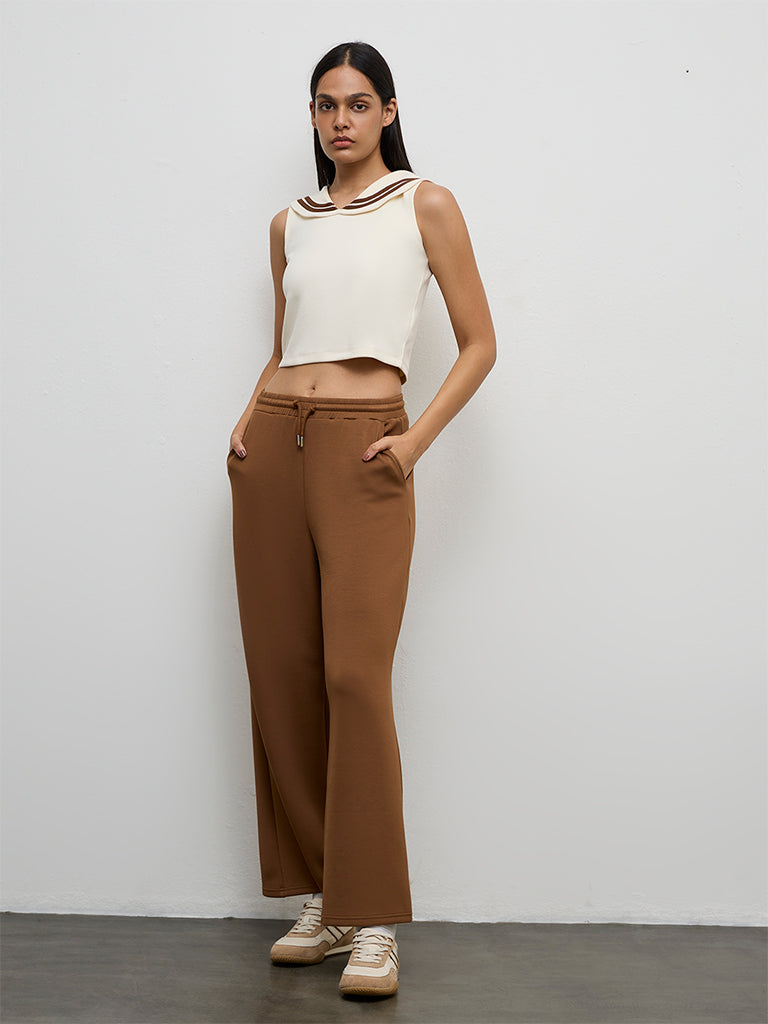 Nuoflexx Brown Solid High-Rise Pants