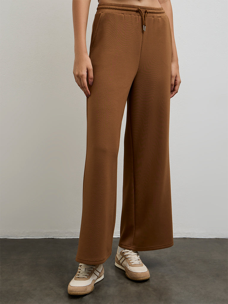 Nuoflexx Brown Solid High-Rise Pants