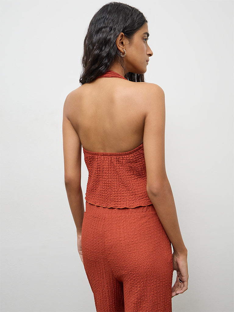 Buy Nuon Rust Textured Halter-Neck Top from Westside