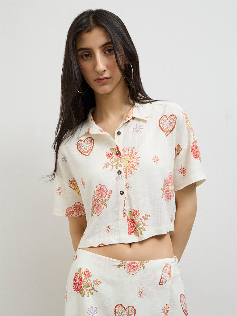 Nuon Off-White Floral Printed Shirt