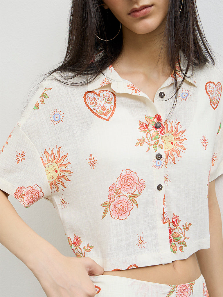 Nuon Off-White Floral Printed Shirt