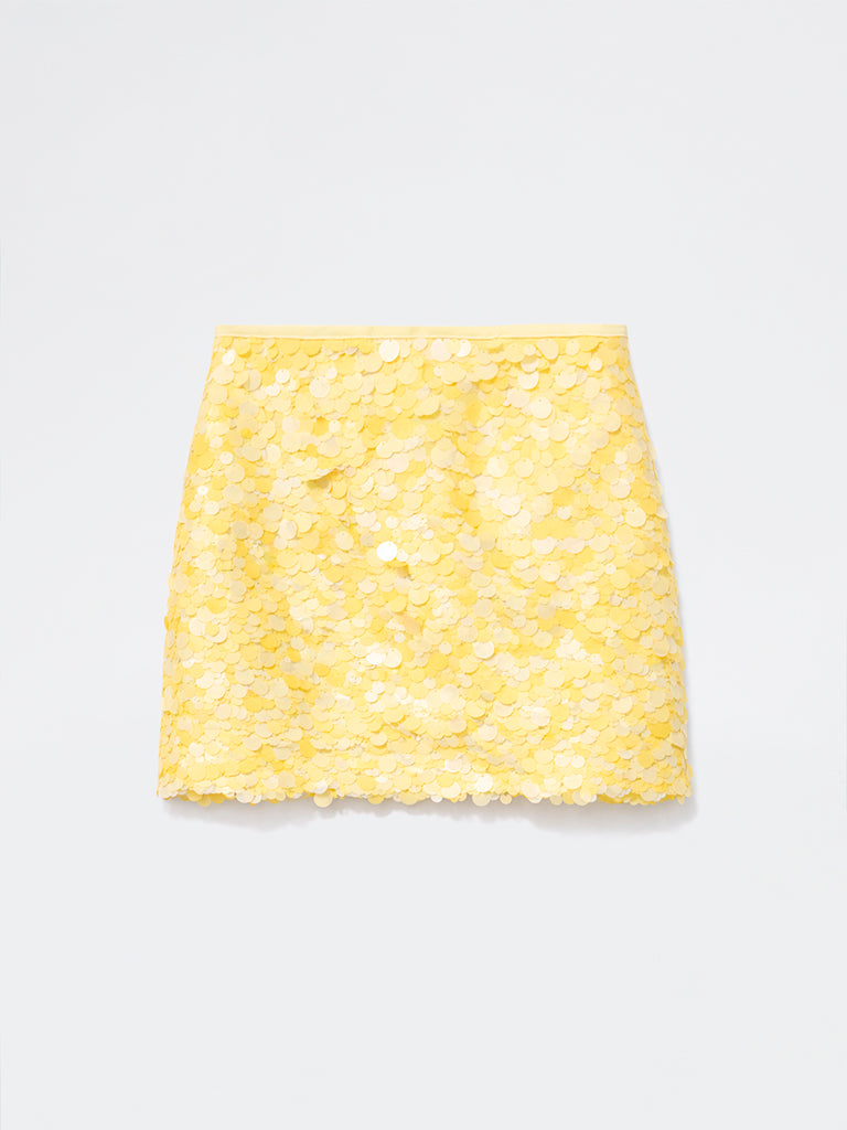 Nuon Yellow Sequin Embellished High-Rise Skirt