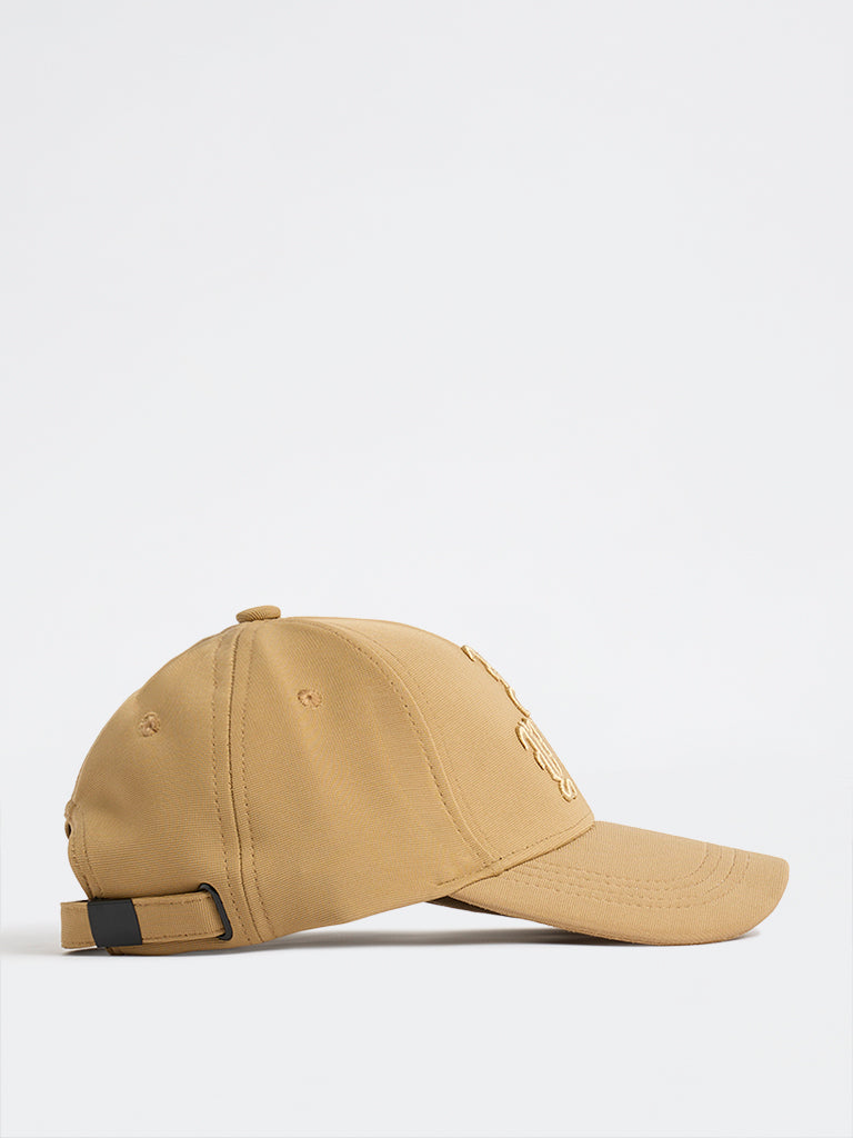 Nuon Beige Text-Embroidered Baseball Cap