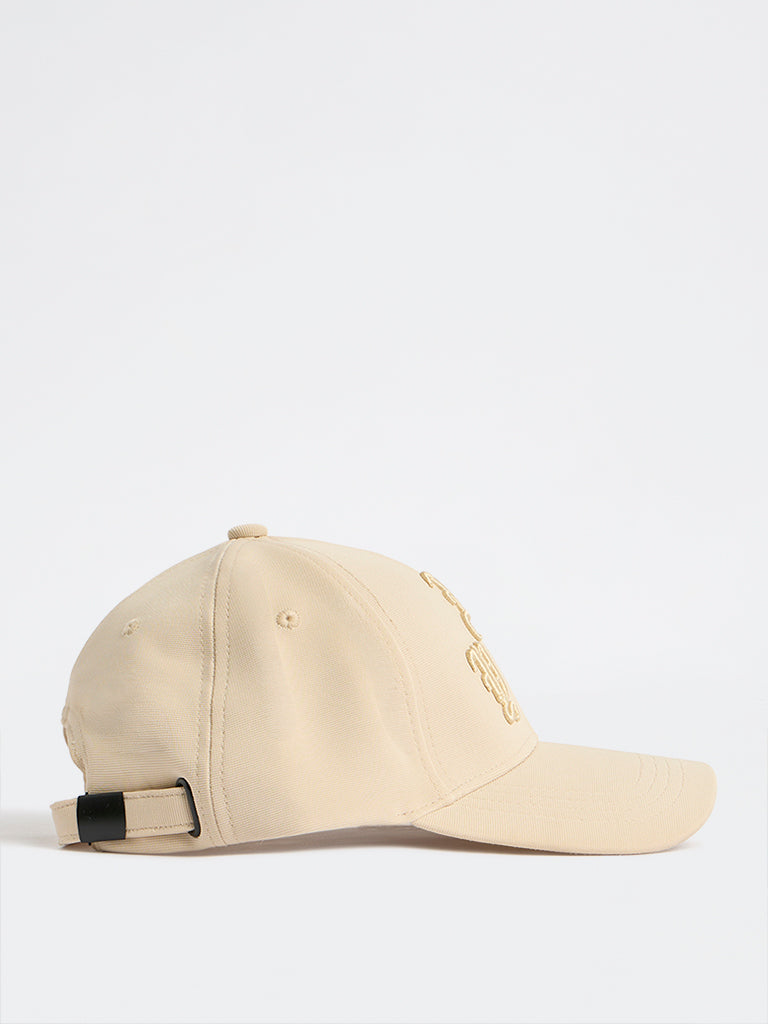 Nuon Light Beige Text-Embroidered Baseball Cap