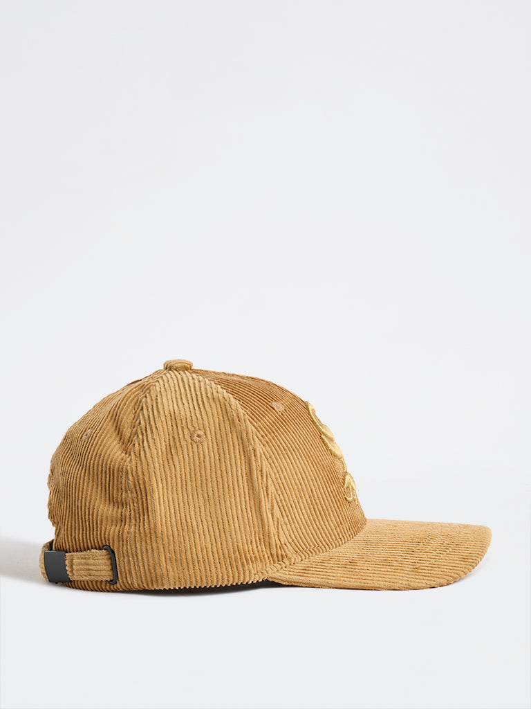 Nuon Beige Text-Embroidered Corduroy Cap