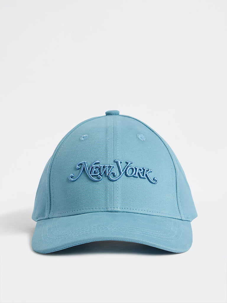 Nuon Light Blue Text Embroidered Baseball Cap