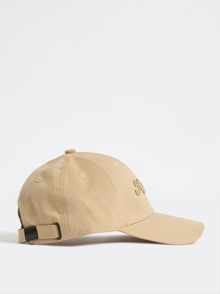 Nuon Beige Text-Embroidered Cap