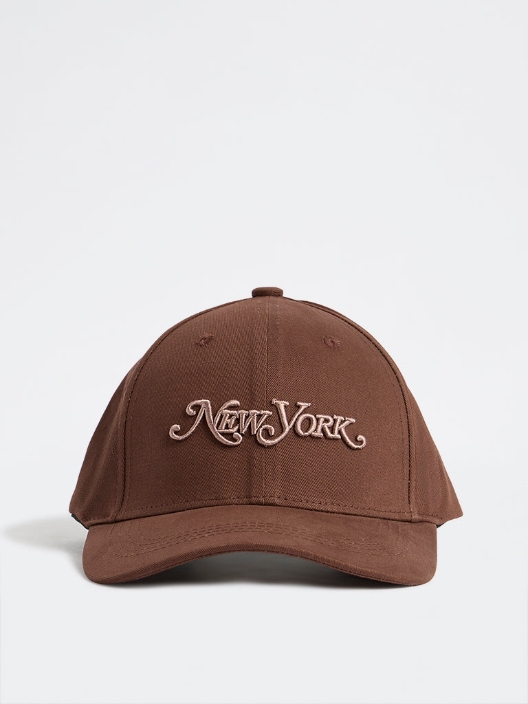 Nuon Dark Brown Text Embroidered Baseball Cap