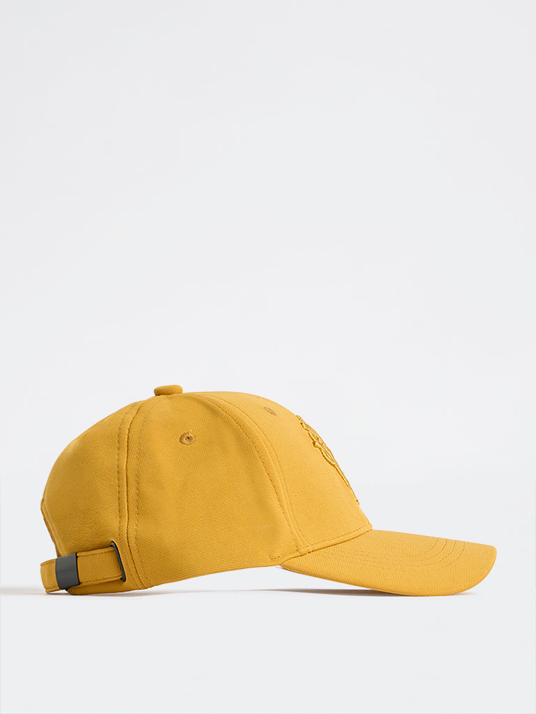 Nuon Mustard Text-Embroidered Baseball Cap