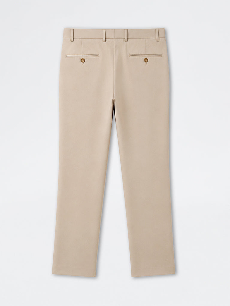 WES Formals Beige Solid Relaxed-Fit Mid-Rise Trousers