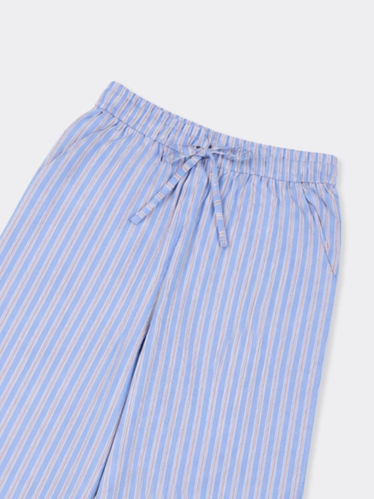 Wunderlove Blue Striped High-Rise Cotton-Blend Pants