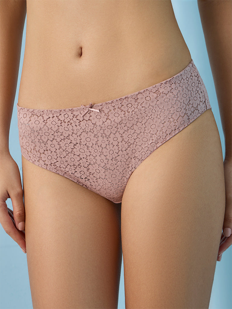 Superstar Mauve Floral Lace Design Bikini Briefs