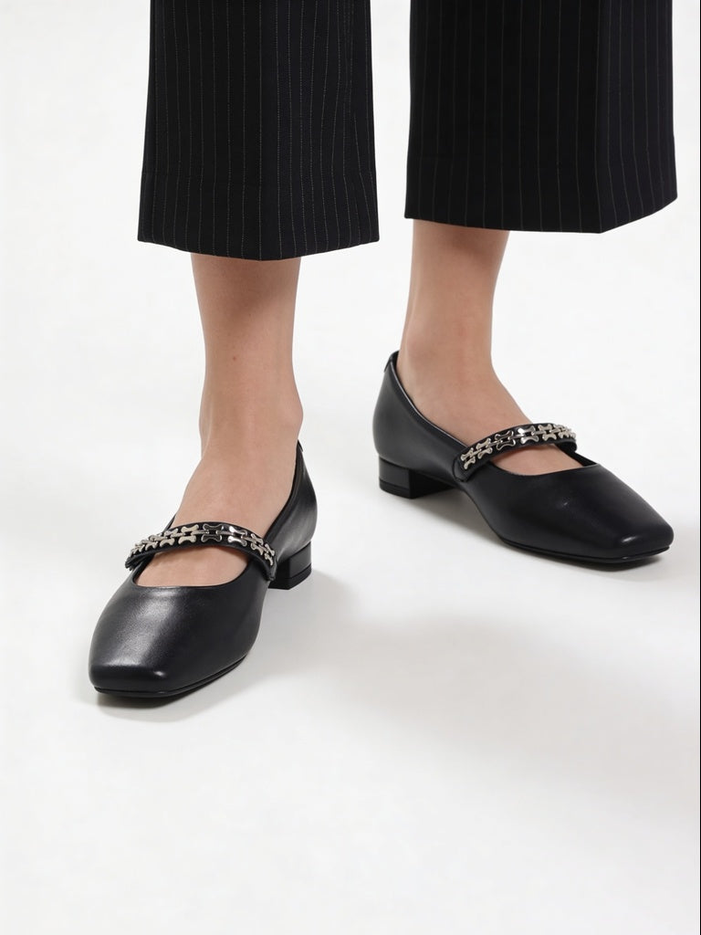 LUNA BLU Black Chain Detail Mary Jane Shoes